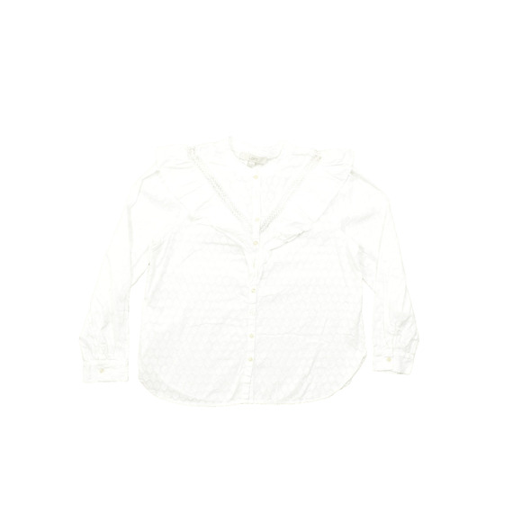 NEW LOFT Women's White Cotton Ruffle Blouse Button Front Top Regular Size M - Picture 2 of 8